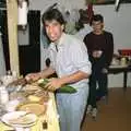 Nigel Mukherjee with a cucumber, Liz's Party, Abergavenny, Monmouthshire, Wales - 4th August 1990