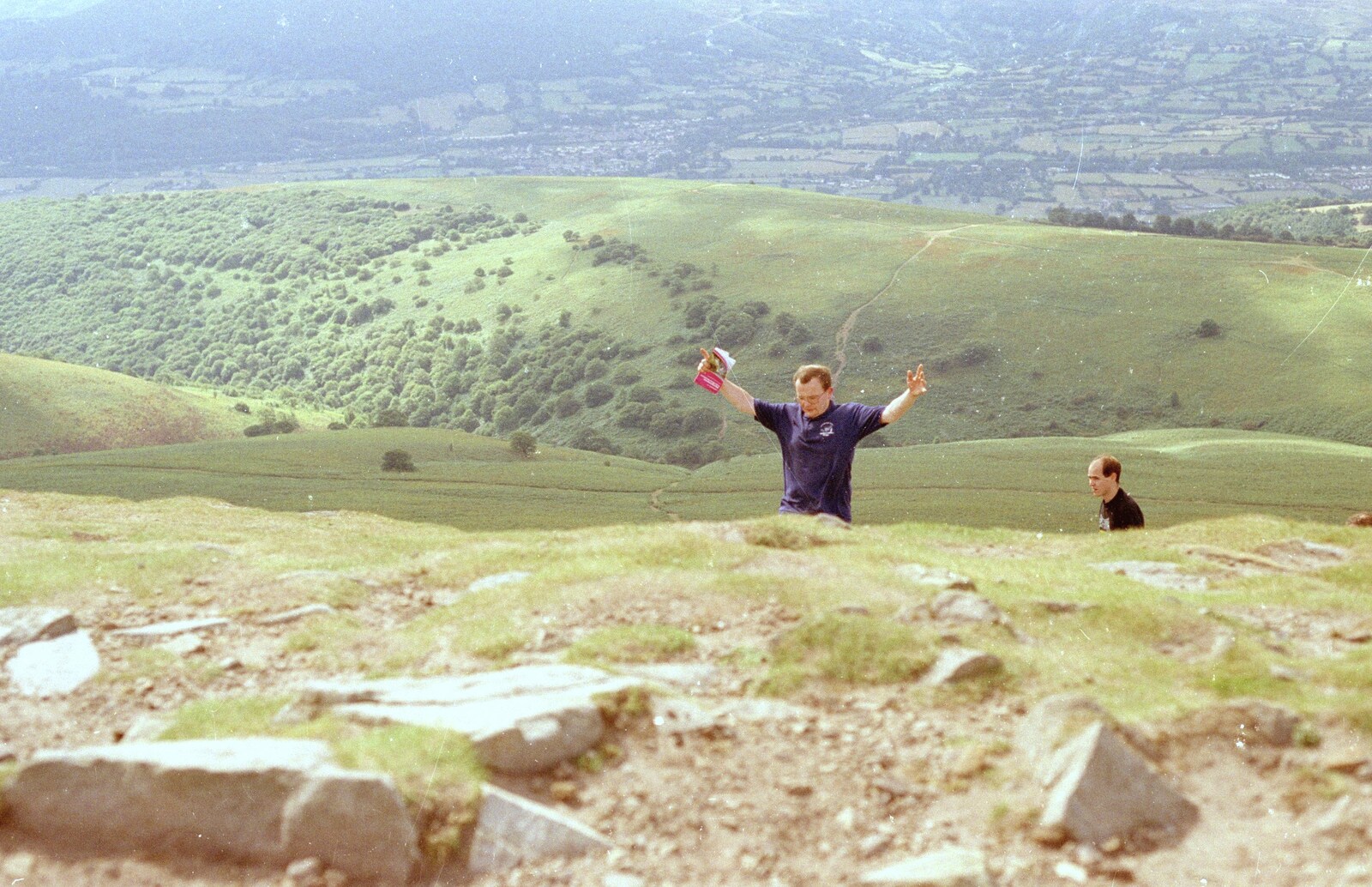 Hamish sticks his hands in the air from A Walk in the Brecon Beacons, Bannau Brycheiniog, Wales - 5th August 1990