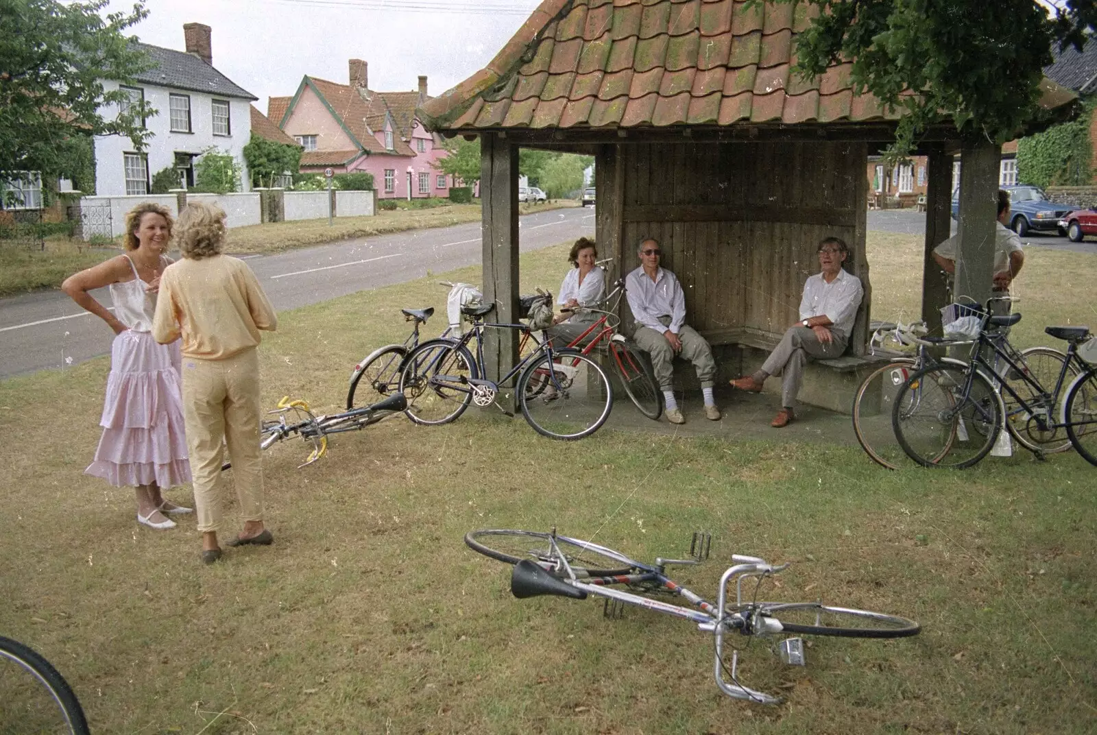 Flaked out in the shelter, from A Bike Ride to Redgrave, Suffolk - 11th August 1990