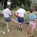 Geoff gives Corky a boot up the arse, A Bike Ride to Redgrave, Suffolk - 11th August 1990