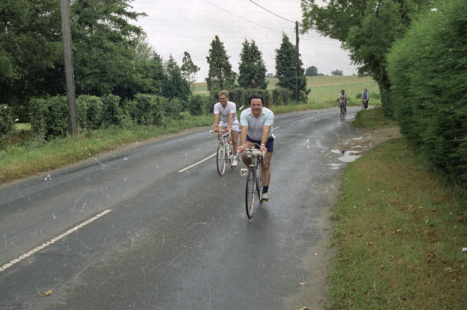 Corky speeds down Denmark Hill from A Bike Ride to Redgrave, Suffolk - 11th August 1990
