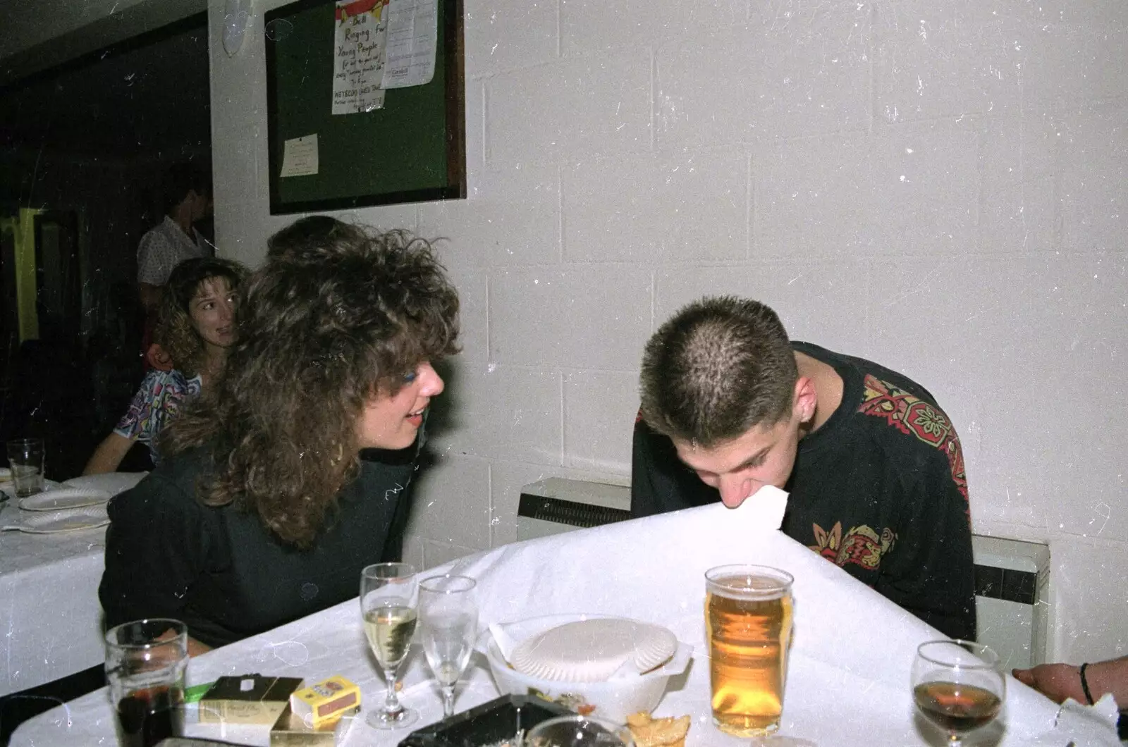 Darren Woods pretends to eat a tablecloth, from Printec Karl's Birthday, and Clacton Pier With Steve-O, Weybread and Essex - 22nd August 1990