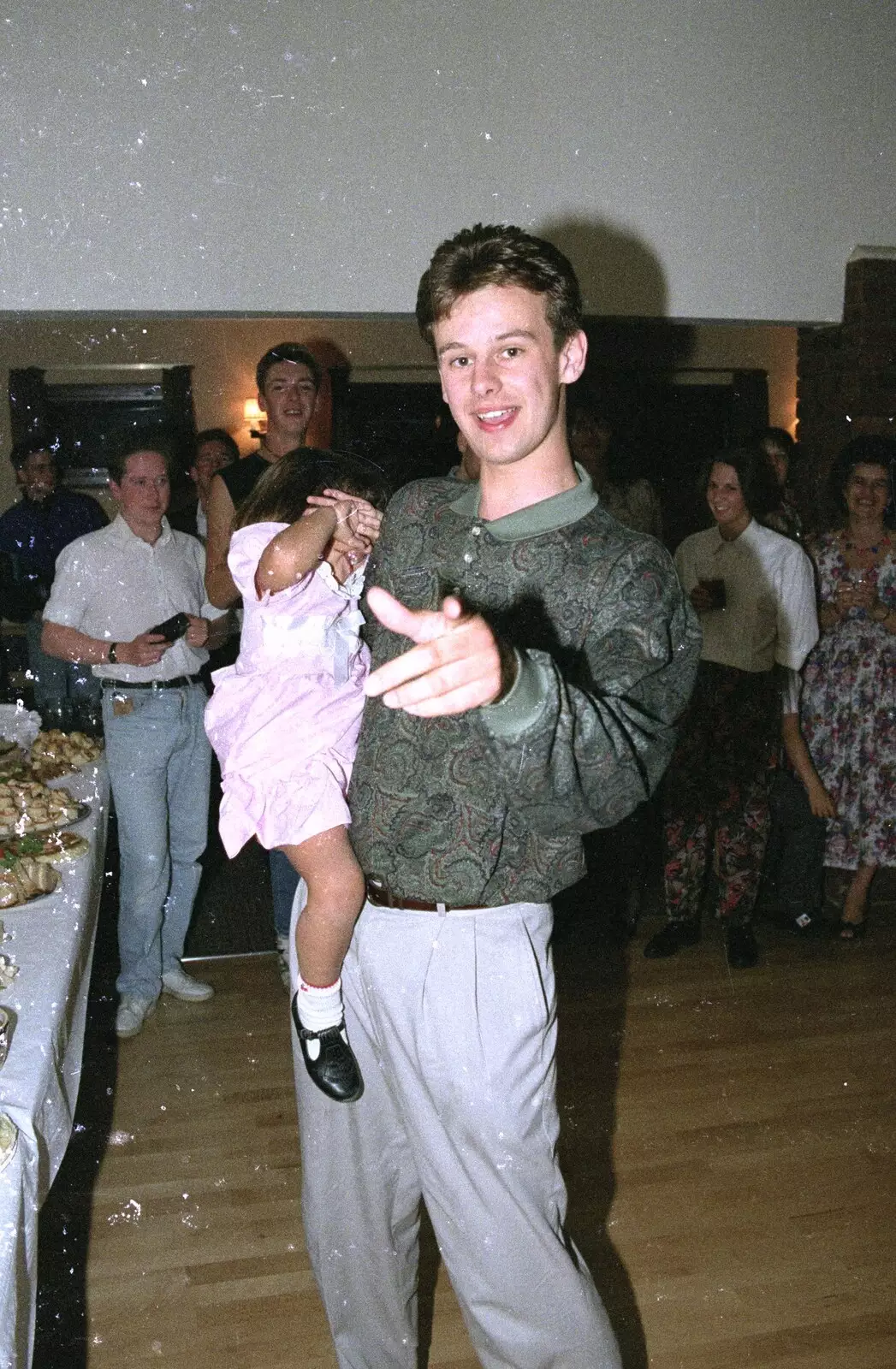 Karl points as a small girl tries to escape, from Printec Karl's Birthday, and Clacton Pier With Steve-O, Weybread and Essex - 22nd August 1990