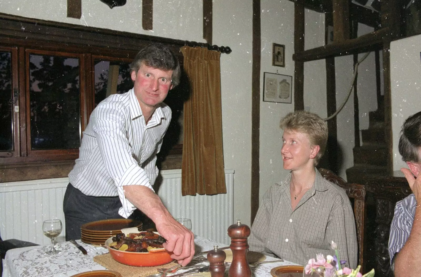 Geoff reaches over for a spoon, from A Trip to Sean's, and a Battle of Britain Flypast, Farnborough, Suffolk and London - 15th September 1990