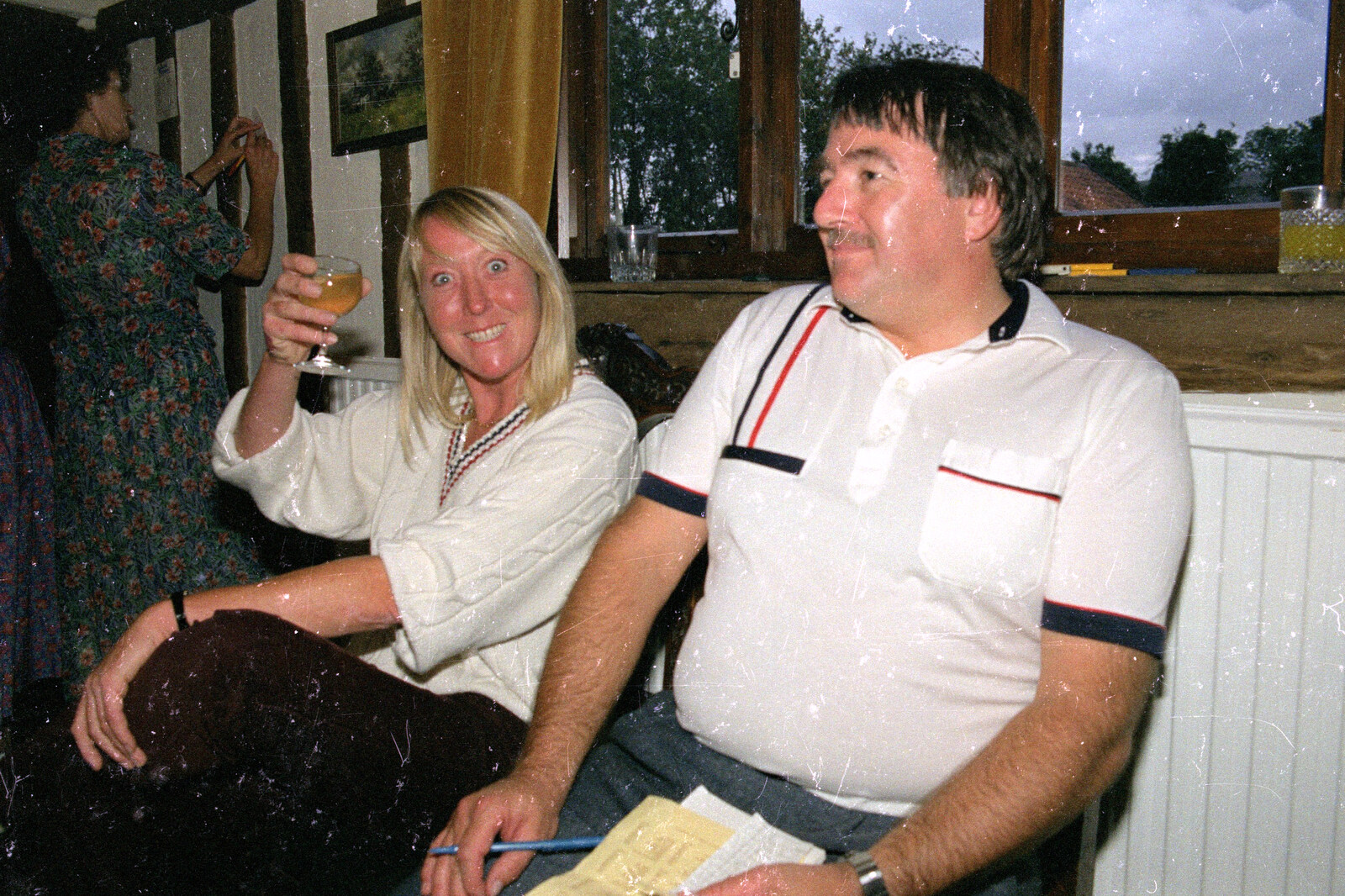 Mad Sue raises a glass as Corky looks on from A Trip to Sean's, and a Battle of Britain Flypast, Farnborough, Suffolk and London - 15th September 1990