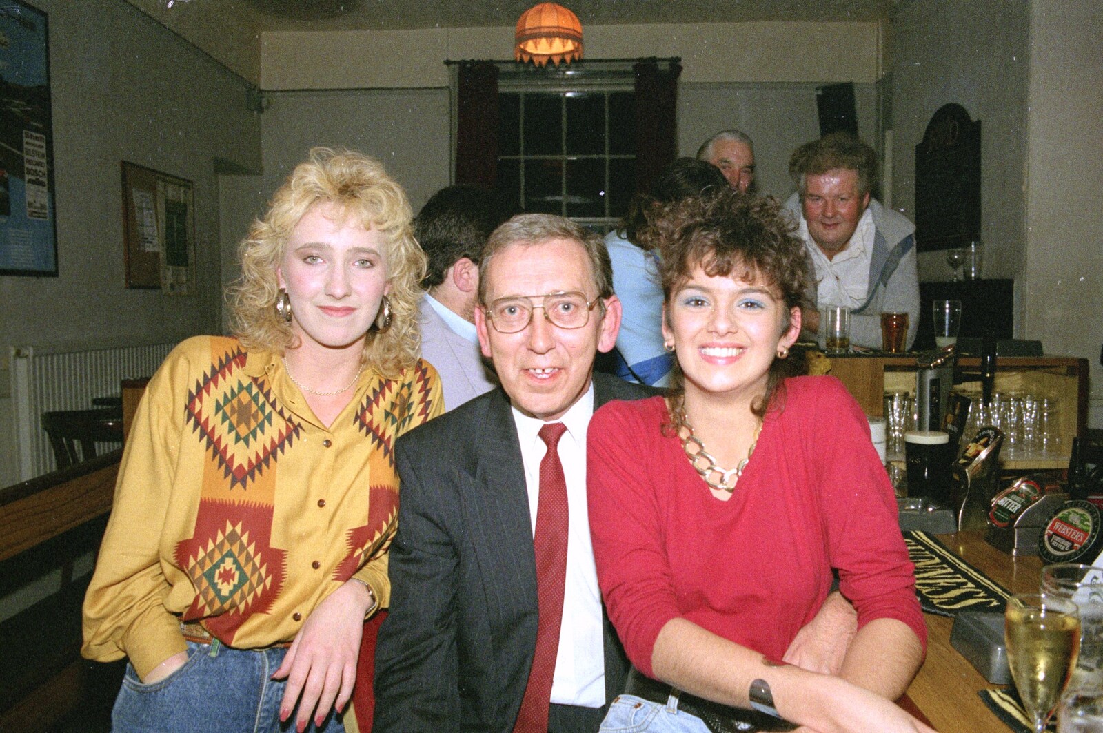 Kate, Adrian Lavall and Rachel, in the Railway Tavern from Croquet, and Printec at the Railway Tavern, Stuston and Diss - 30th September 1990