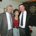 Alan, Rachel and Bill by the dartboard, Croquet, and Printec at the Railway Tavern, Stuston and Diss - 30th September 1990