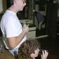 Steve slurps from a can of Kestrel, The Old Redgrave Petrol Station, and some Hand Bells, Suffolk and Long Stratton - 8th October 1990