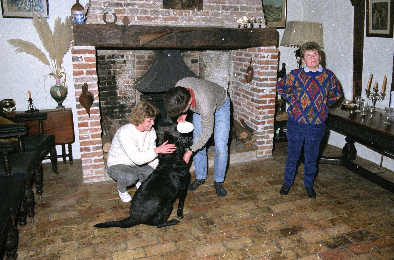 Shelly the Labrador gets some attention from The Old Redgrave Petrol Station, and some Hand Bells, Suffolk and Long Stratton - 8th October 1990