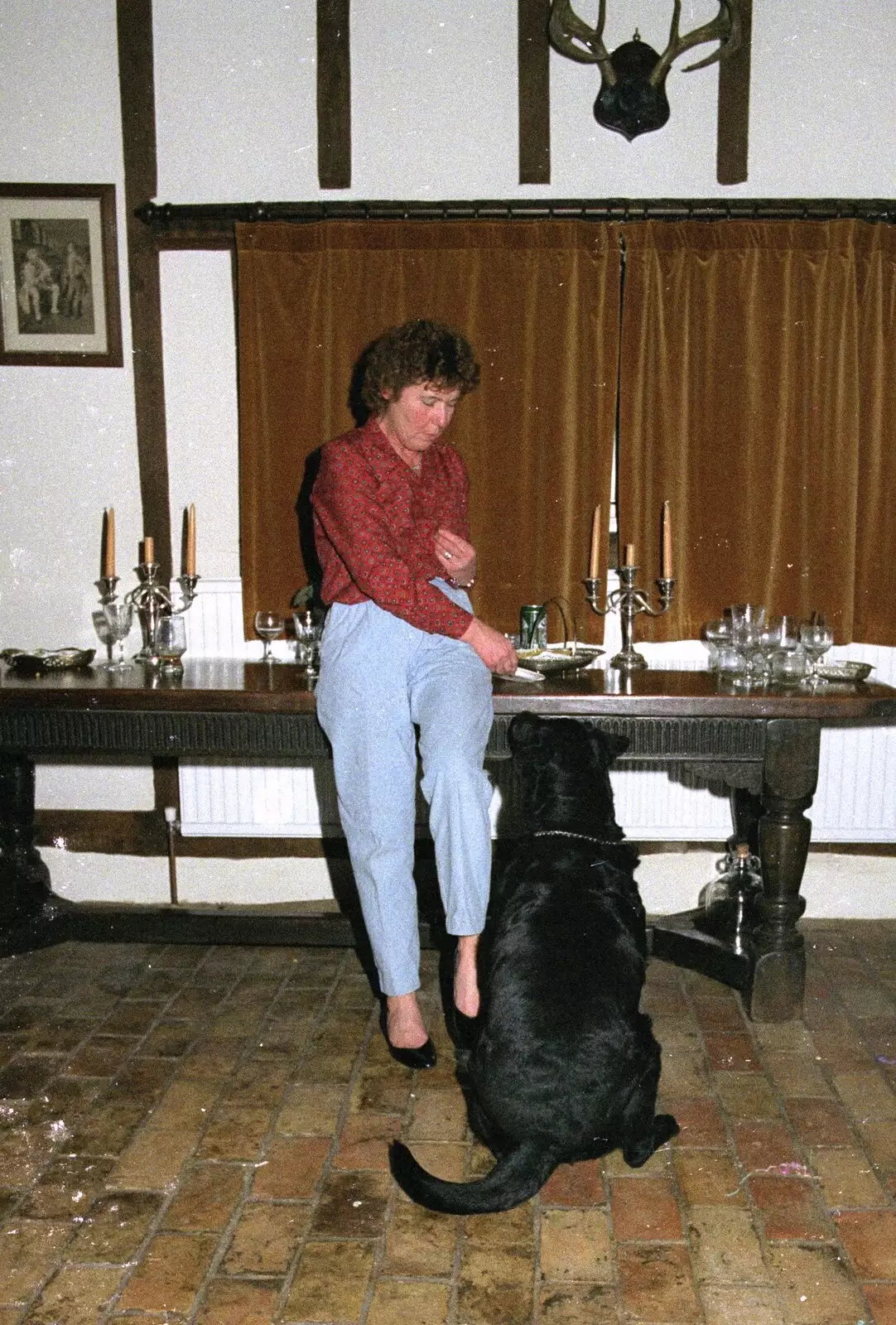 Brenda gives Shelly a snack, from The Old Redgrave Petrol Station, and some Hand Bells, Suffolk and Long Stratton - 8th October 1990