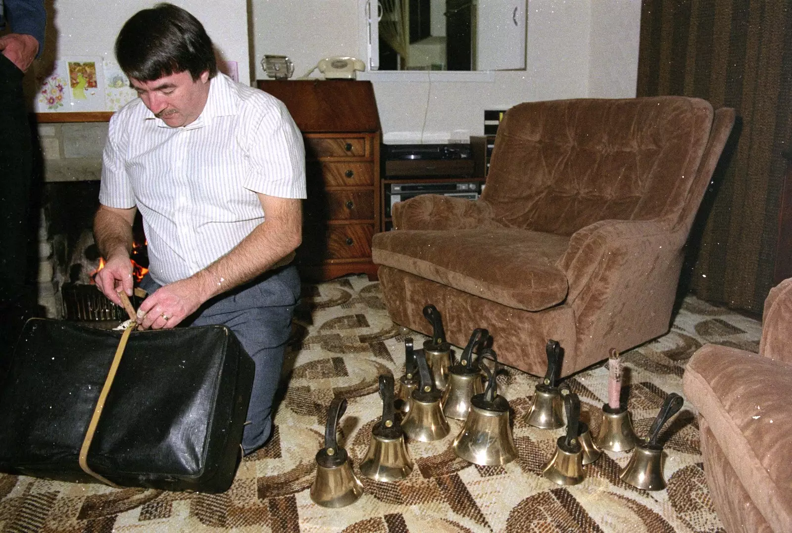 Corky gets his hand bells out, from The Old Redgrave Petrol Station, and some Hand Bells, Suffolk and Long Stratton - 8th October 1990