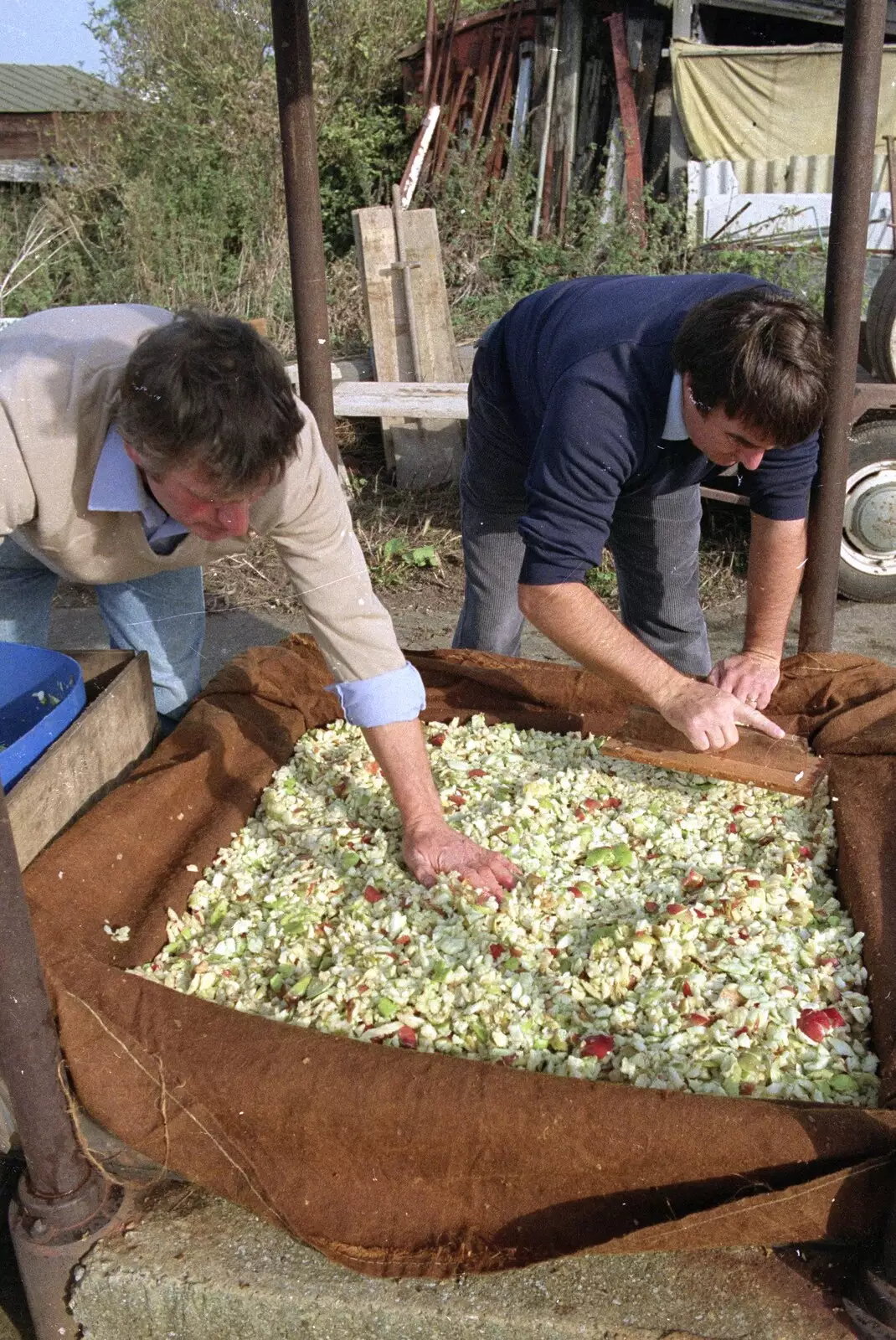 The cheese is levelled , from The Annual Cider Making Event, Stuston, Suffolk - 11th October 1990