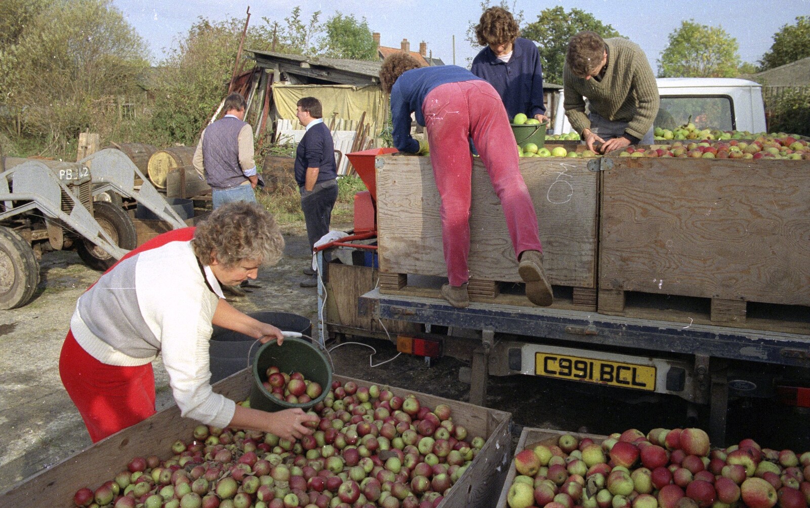 Apples are unloaded from The Annual Cider Making Event, Stuston, Suffolk - 11th October 1990