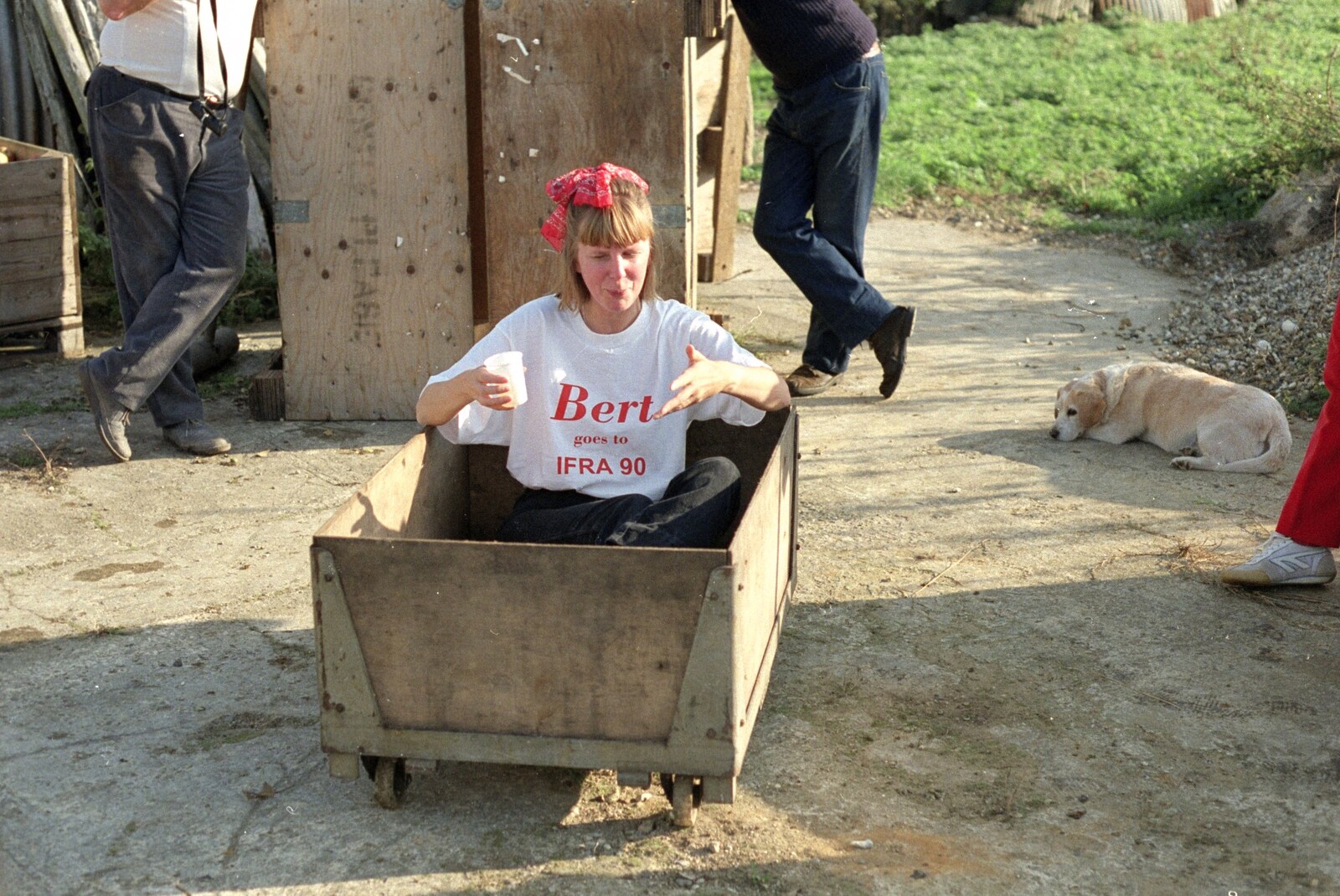 Janet in a box from The Annual Cider Making Event, Stuston, Suffolk - 11th October 1990