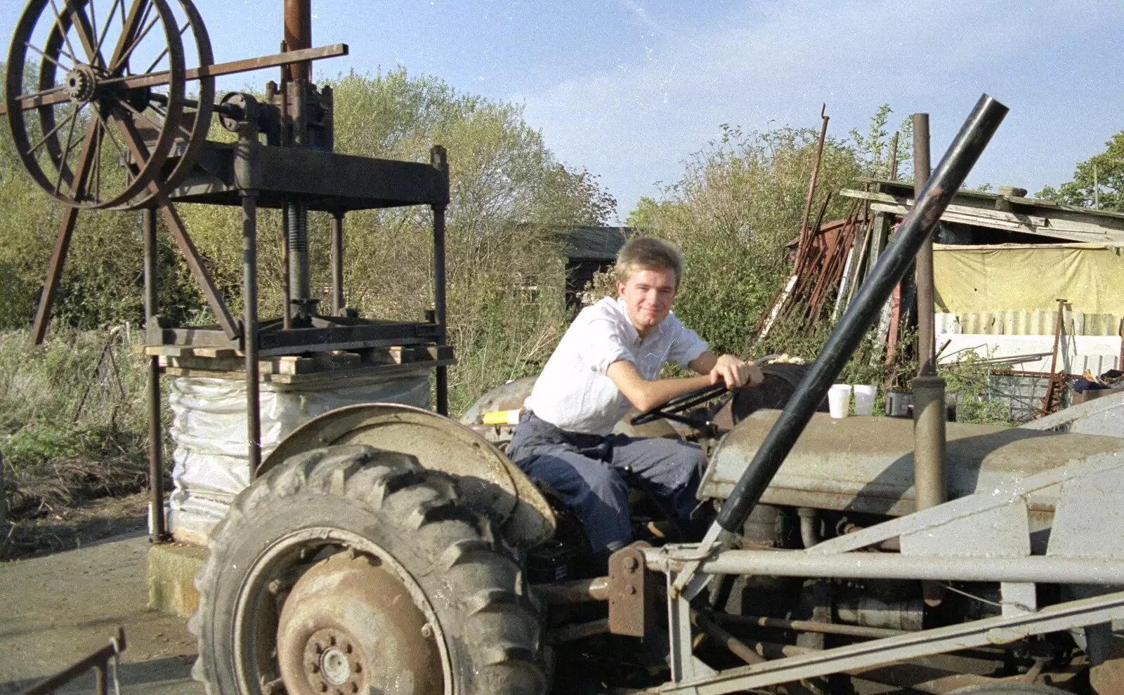 Nosher sits on Winnie, from The Annual Cider Making Event, Stuston, Suffolk - 11th October 1990