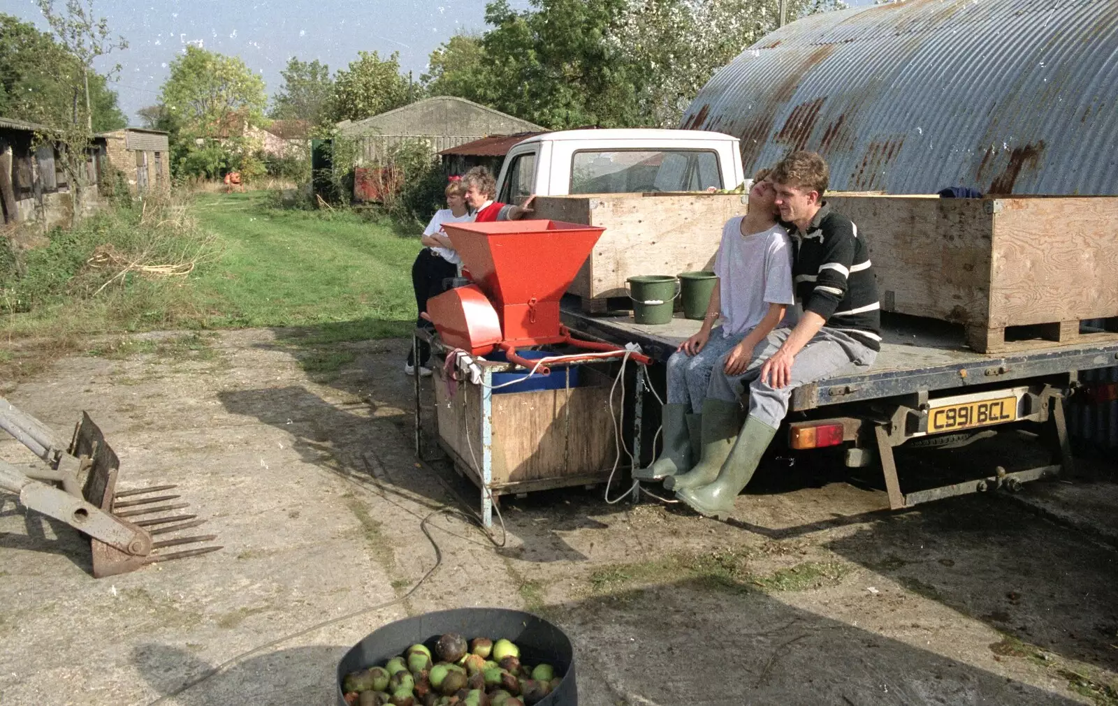 Mel and Andy sit around on the Transit, from The Annual Cider Making Event, Stuston, Suffolk - 11th October 1990