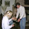 Geoff hands out some pre-bonfire nuts, Bonfire Night, Stuston, Suffolk - 5th November 1990
