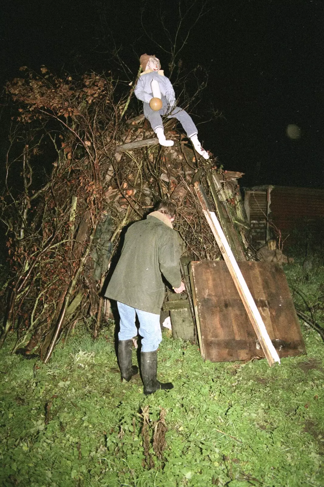 Geoff gets ready to light the bonfire, from Bonfire Night, Stuston, Suffolk - 5th November 1990