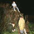 Geoff lights the bonfire, Bonfire Night, Stuston, Suffolk - 5th November 1990