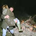 Geoff tries to throw Janet on to the bonfire, Bonfire Night, Stuston, Suffolk - 5th November 1990