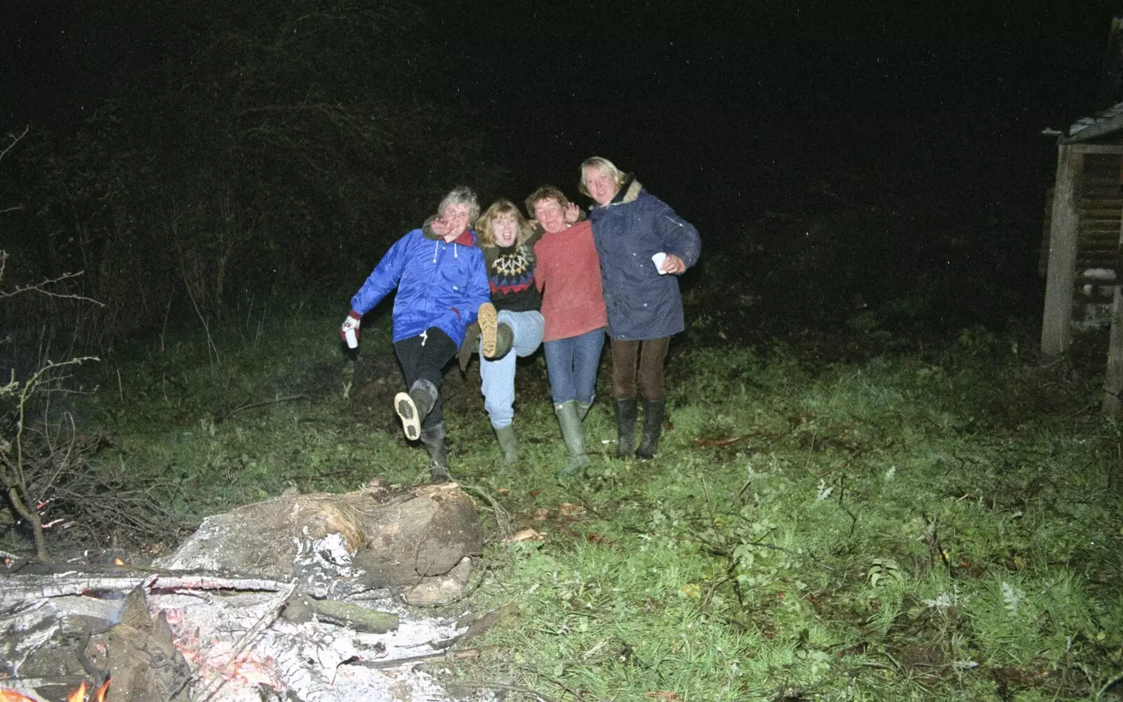 The ladies have a fire dance, from Bonfire Night, Stuston, Suffolk - 5th November 1990