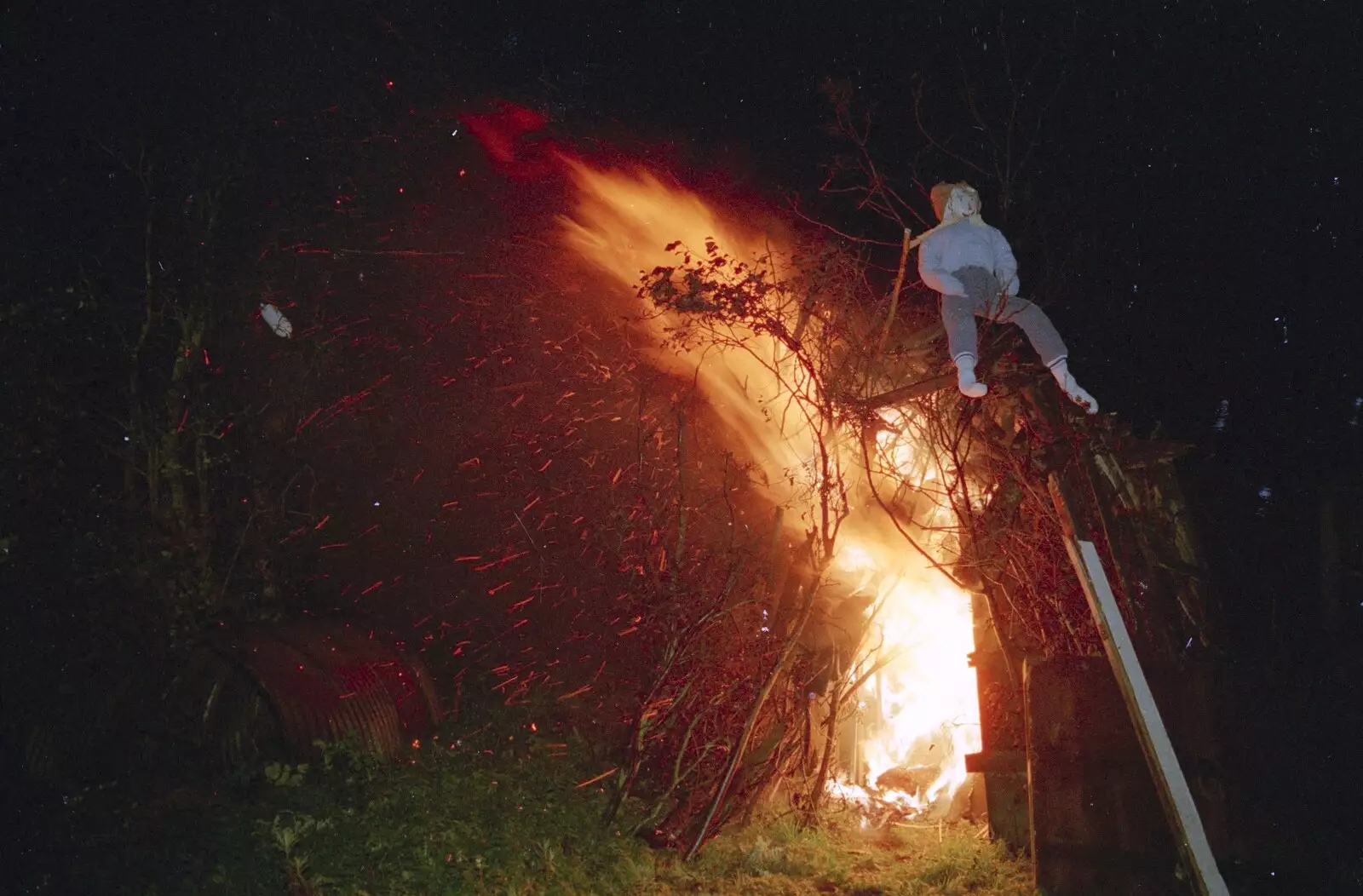 The guy is about to be flambéed, from Bonfire Night, Stuston, Suffolk - 5th November 1990