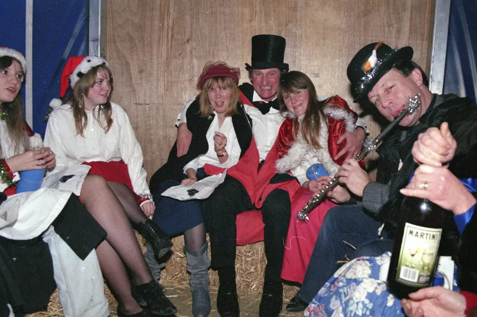 Geoff gets a cuddle to a flute accompaniment, from Carol Singing and Late Night Shopping, Stuston, Diss and Harleston, Norfolk - 16th December 1990