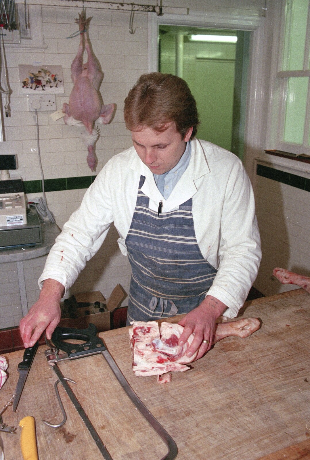 A leg of lamb is prepared in Browne's from Carol Singing and Late Night Shopping, Stuston, Diss and Harleston, Norfolk - 16th December 1990