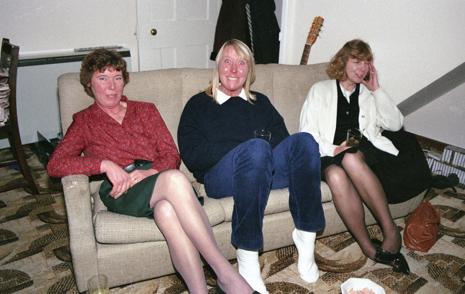 Brenda, 'Mad' Sue and Janet in the lounge from Carol Singing and Late Night Shopping, Stuston, Diss and Harleston, Norfolk - 16th December 1990