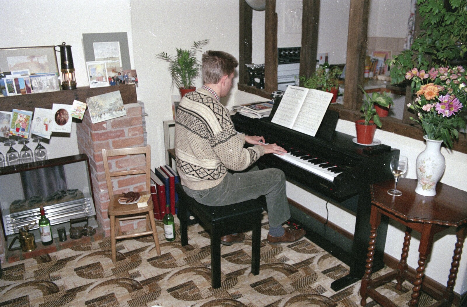 Nosher on piano from Carol Singing and Late Night Shopping, Stuston, Diss and Harleston, Norfolk - 16th December 1990