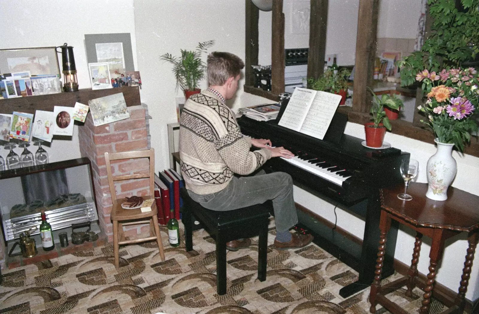 Nosher on piano, from Carol Singing and Late Night Shopping, Stuston, Diss and Harleston, Norfolk - 16th December 1990