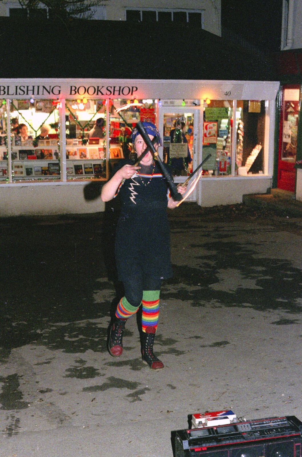 The juggler in front of Diss Publishing from Carol Singing and Late Night Shopping, Stuston, Diss and Harleston, Norfolk - 16th December 1990