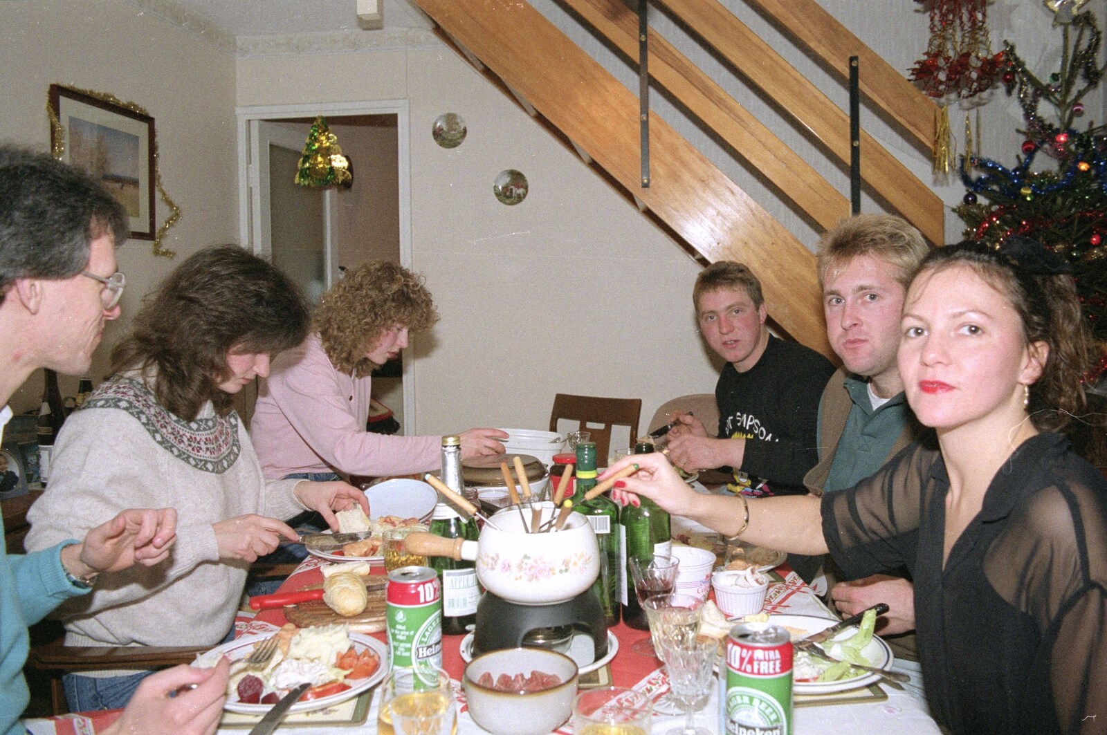 Around the table, fondue is eaten from Totnes Pre-Christmas, Devon - 19th December 1990
