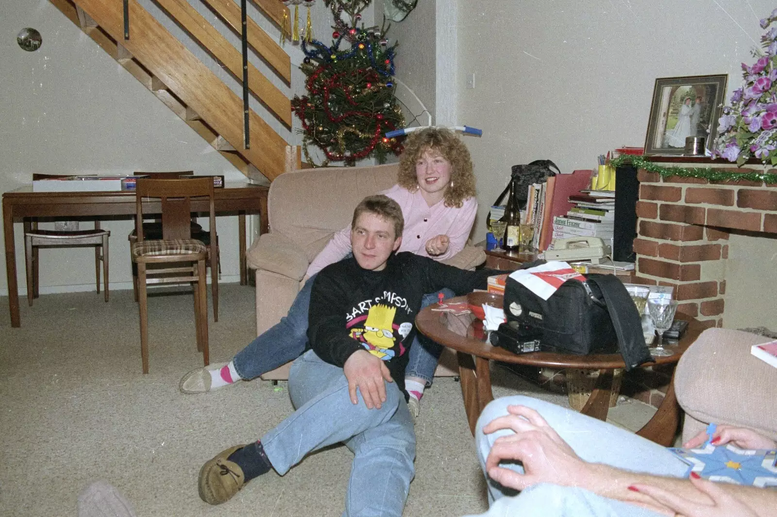 Pamela and Gary flake out, from Totnes Pre-Christmas, Devon - 19th December 1990