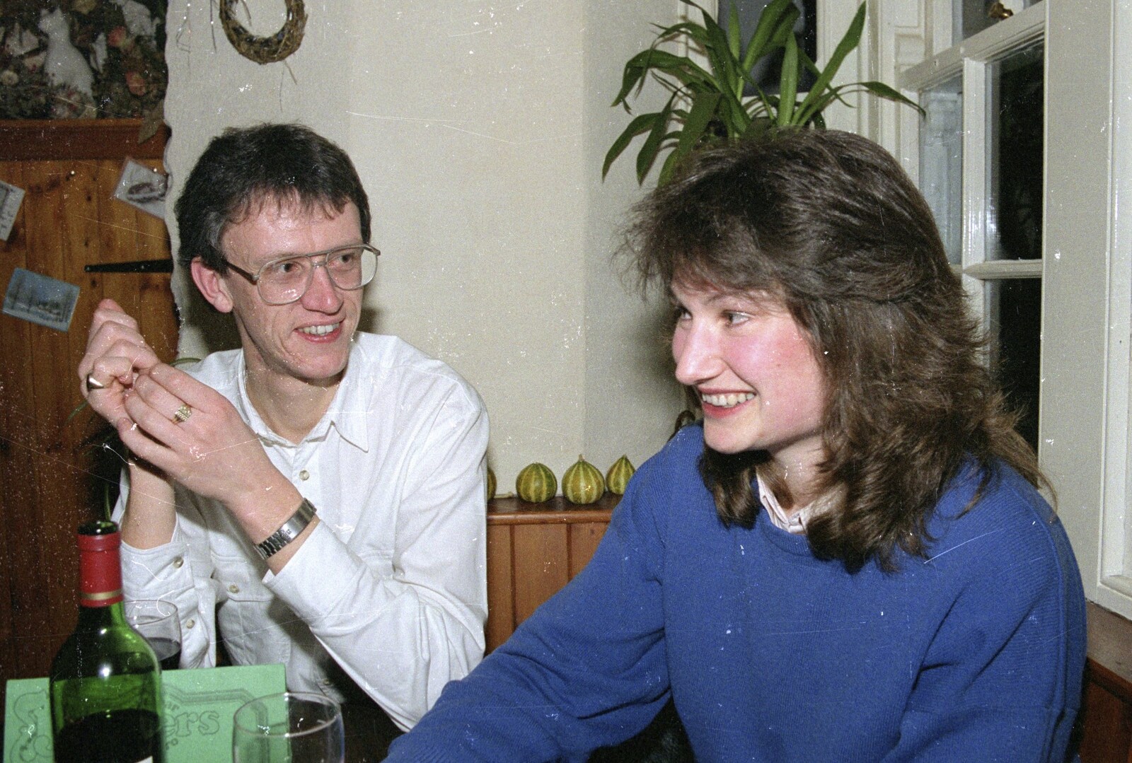 Angela and her geezer in Boaters from Totnes Pre-Christmas, Devon - 19th December 1990