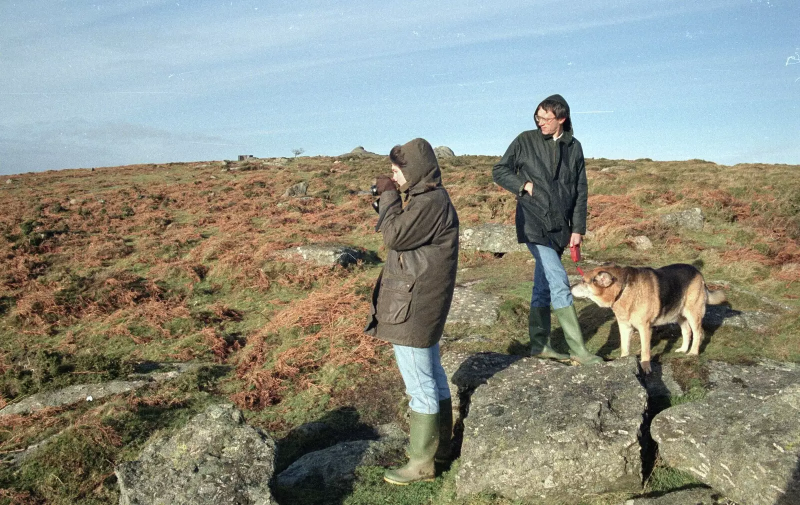 Angela takes a photo on Dartmoor, from Totnes Pre-Christmas, Devon - 19th December 1990