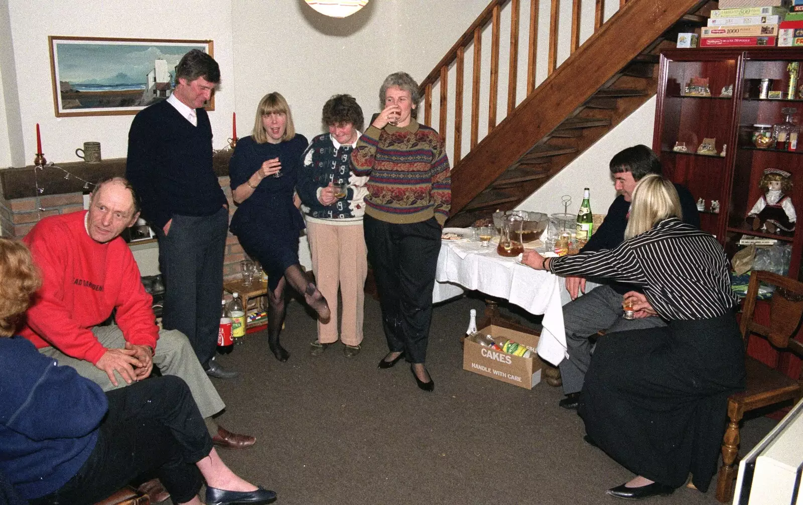 Janet gives it a bit of a knees-up, from Pre-Christmas Dinner and a Next-Door Do, Stuston, Suffolk - 20th December 1990