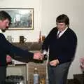 Corky pours the vino, Pre-Christmas Dinner and a Next-Door Do, Stuston, Suffolk - 20th December 1990