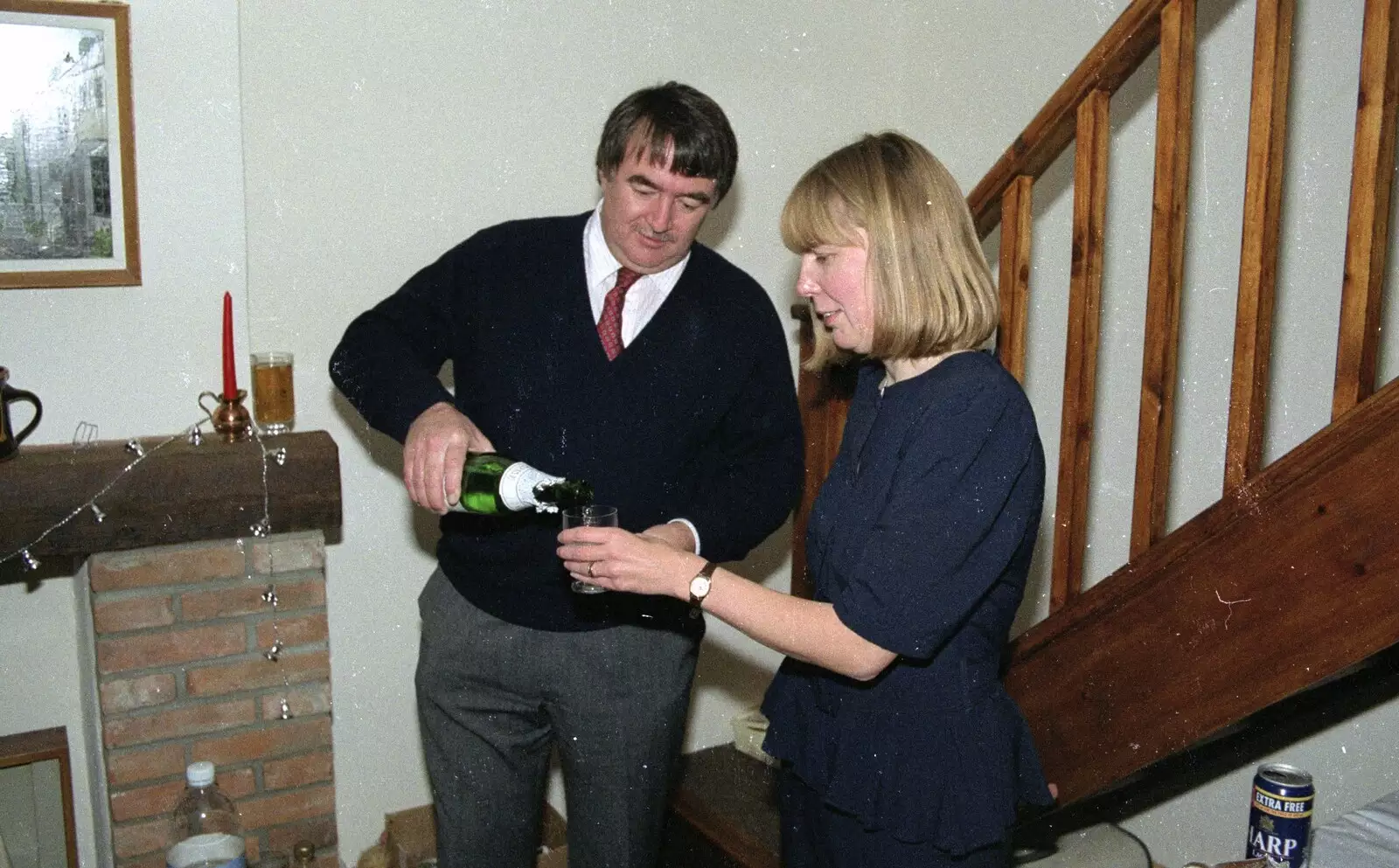 Corky pours a glass of fizz for Janet, from Pre-Christmas Dinner and a Next-Door Do, Stuston, Suffolk - 20th December 1990