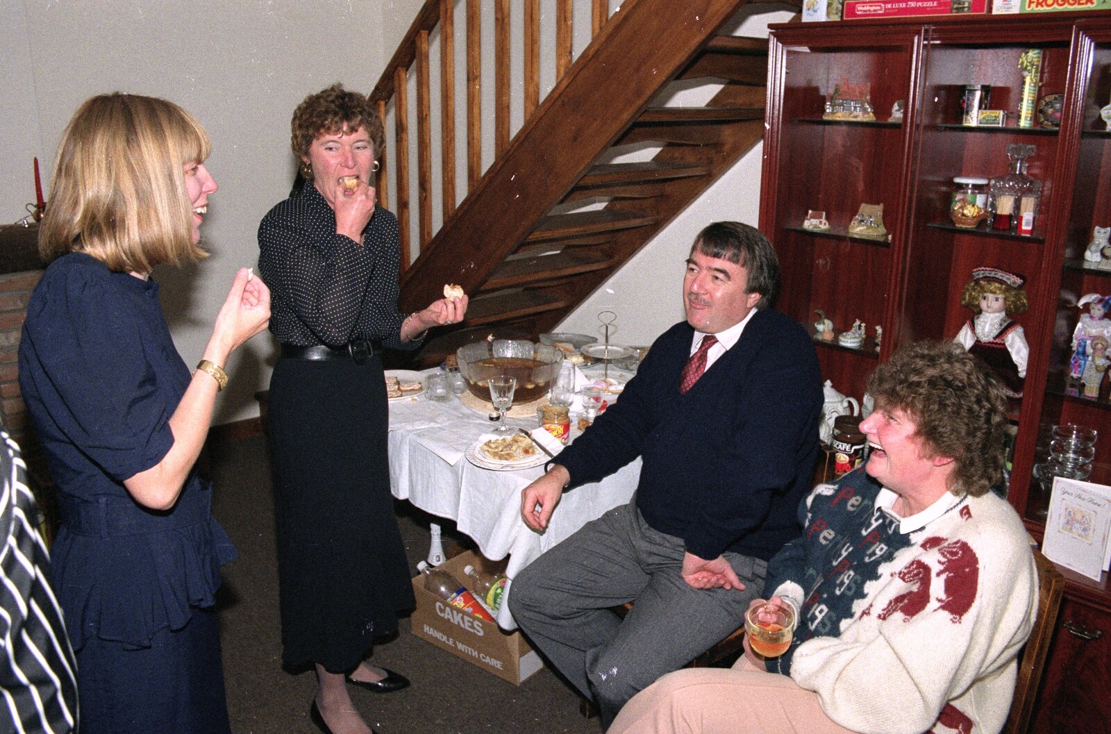 Brenda samples a mince pie or something from Pre-Christmas Dinner and a Next-Door Do, Stuston, Suffolk - 20th December 1990