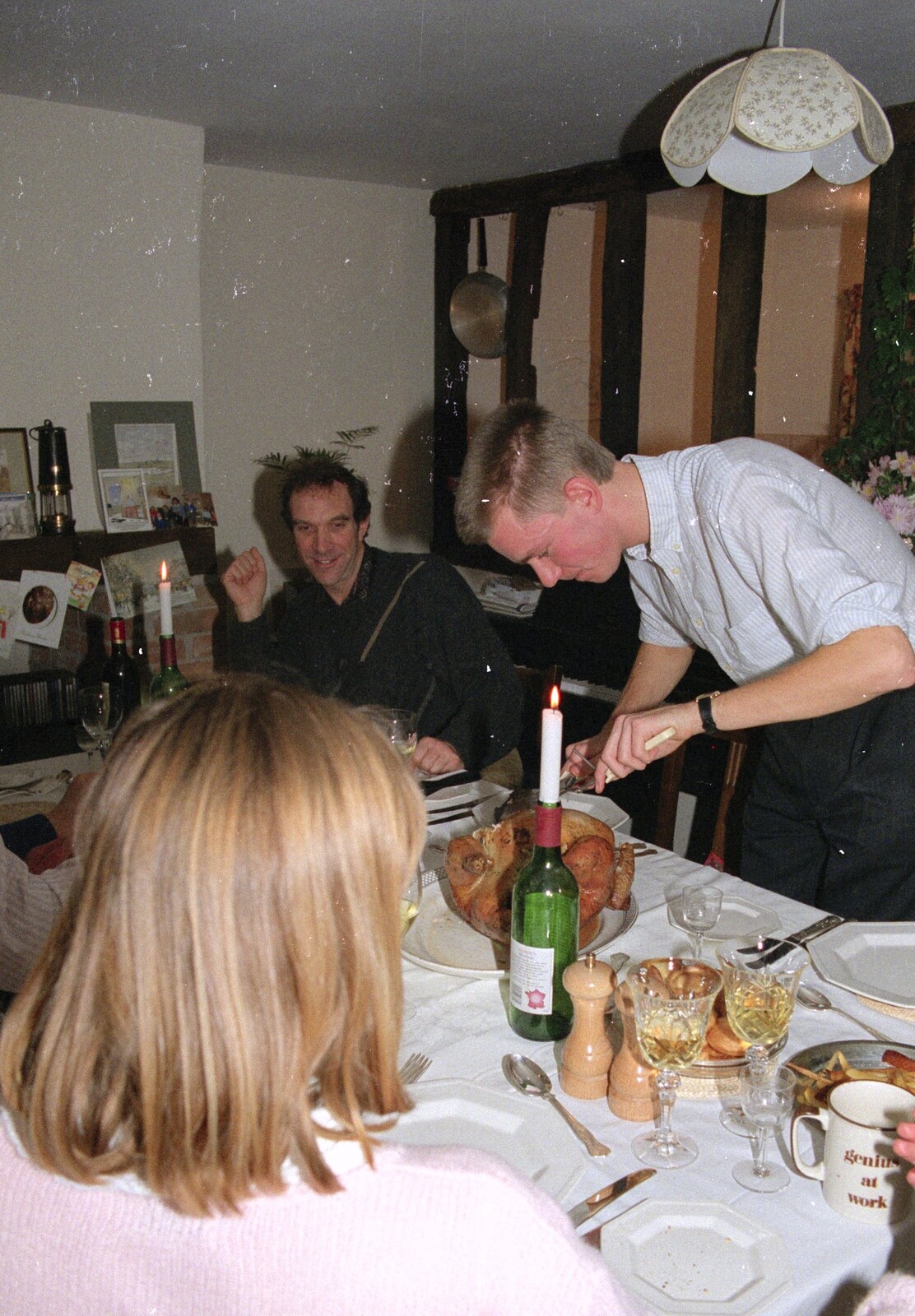Nosher carves the turkey from Pre-Christmas Dinner and a Next-Door Do, Stuston, Suffolk - 20th December 1990