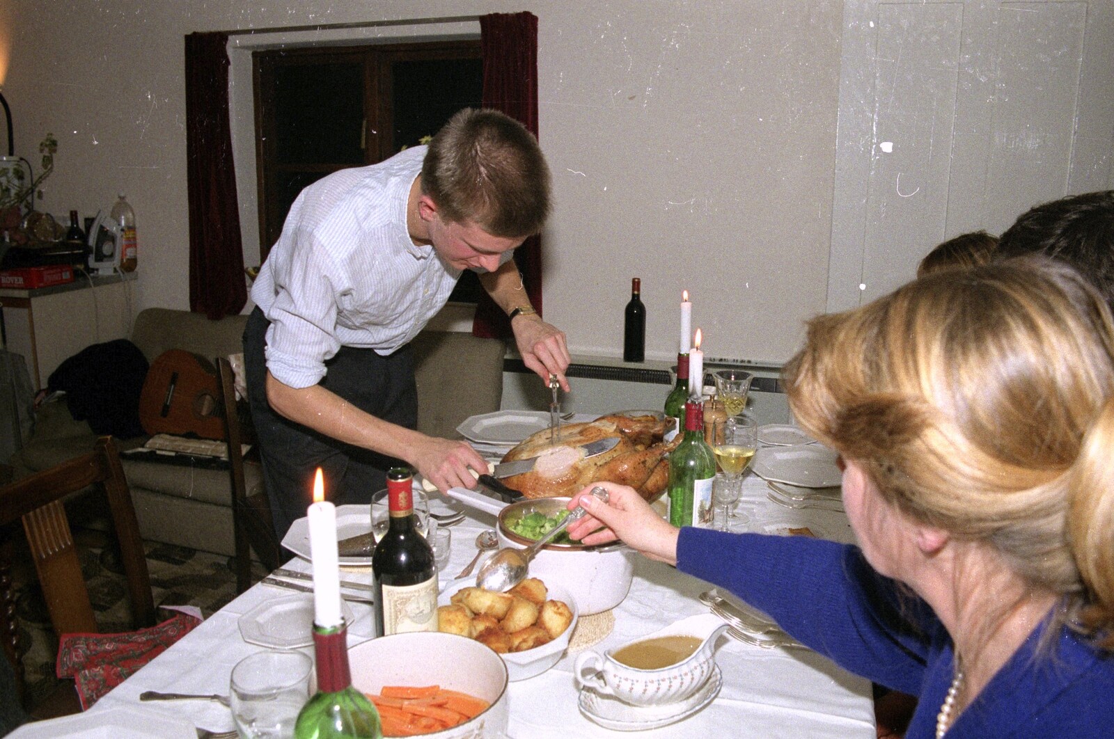 Nosher carves up the bird from Pre-Christmas Dinner and a Next-Door Do, Stuston, Suffolk - 20th December 1990
