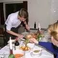 Nosher carves up the bird, Pre-Christmas Dinner and a Next-Door Do, Stuston, Suffolk - 20th December 1990