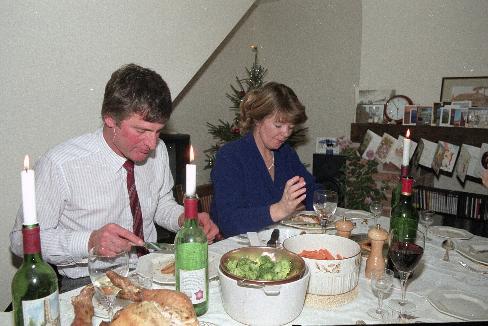 Geoff and Mother inspect their plates from Pre-Christmas Dinner and a Next-Door Do, Stuston, Suffolk - 20th December 1990