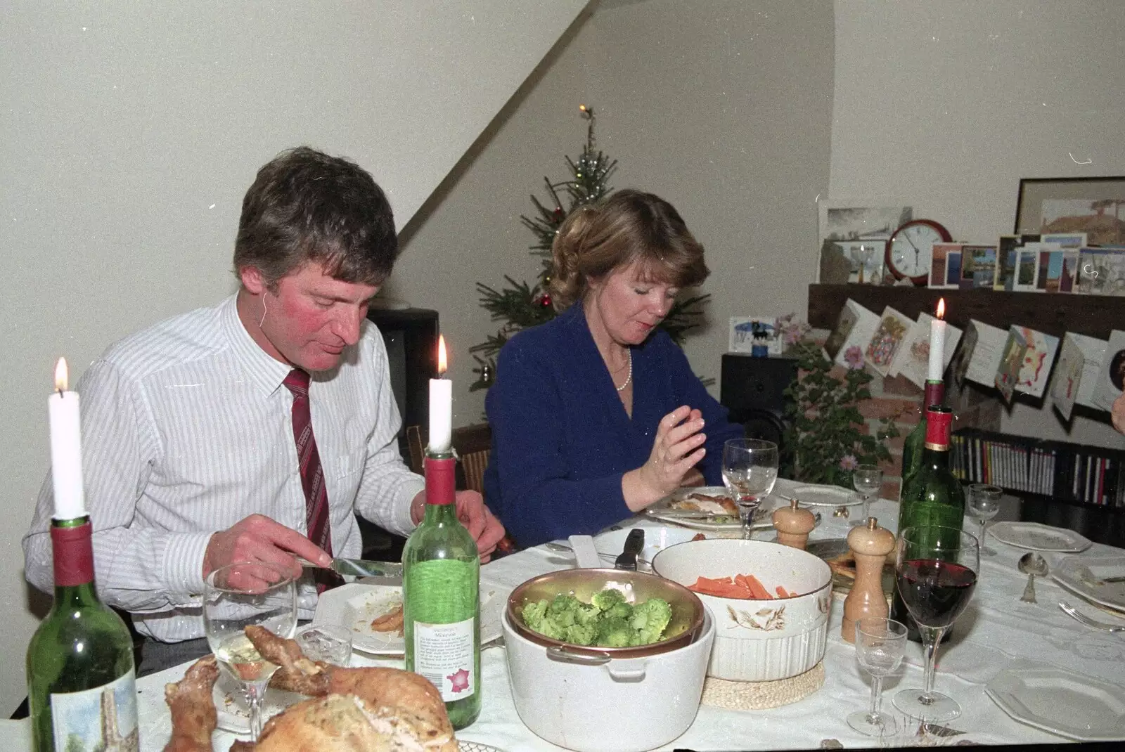 Geoff and Mother inspect their plates, from Pre-Christmas Dinner and a Next-Door Do, Stuston, Suffolk - 20th December 1990