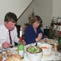 Geoff and Mother inspect their plates, Pre-Christmas Dinner and a Next-Door Do, Stuston, Suffolk - 20th December 1990