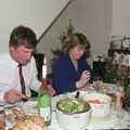 Geoff and Mother inspect their plates, Pre-Christmas Dinner and a Next-Door Do, Stuston, Suffolk - 20th December 1990