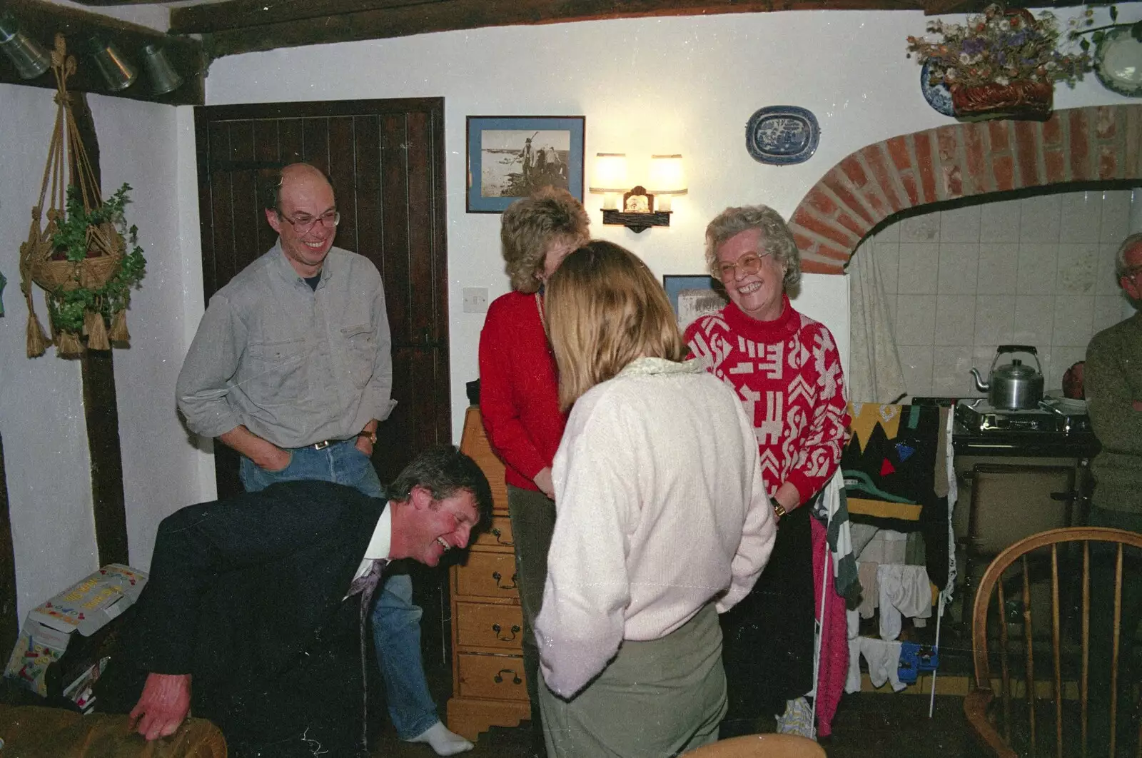 Geoff checks something out, from Printec's Christmas Dinner, Harleston, Norfolk - 22nd December 1990