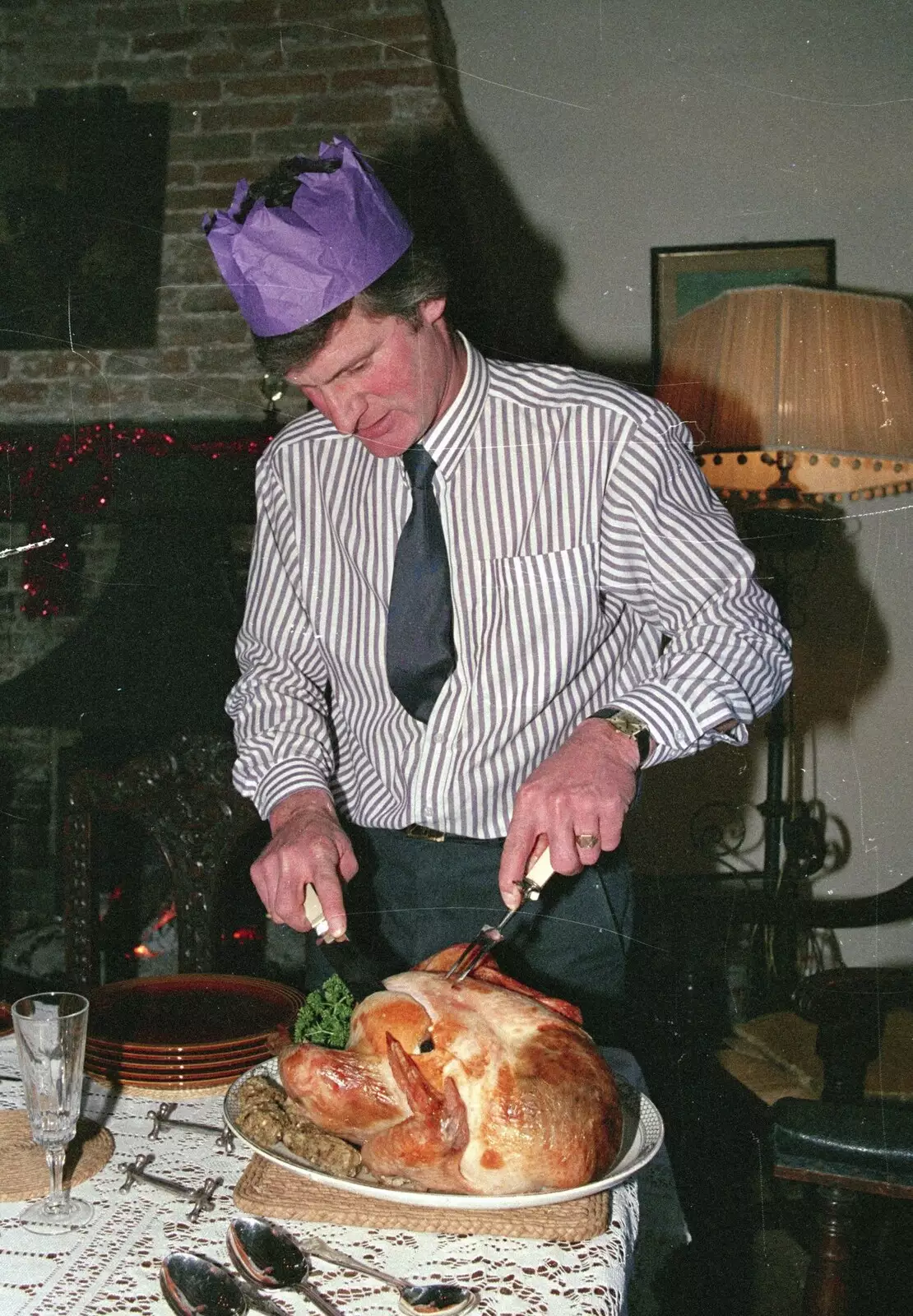 Geoff carves up the turkey, from Christmas Dinner with Geoff and Brenda, Stuston, Suffolk - 25th December 1990