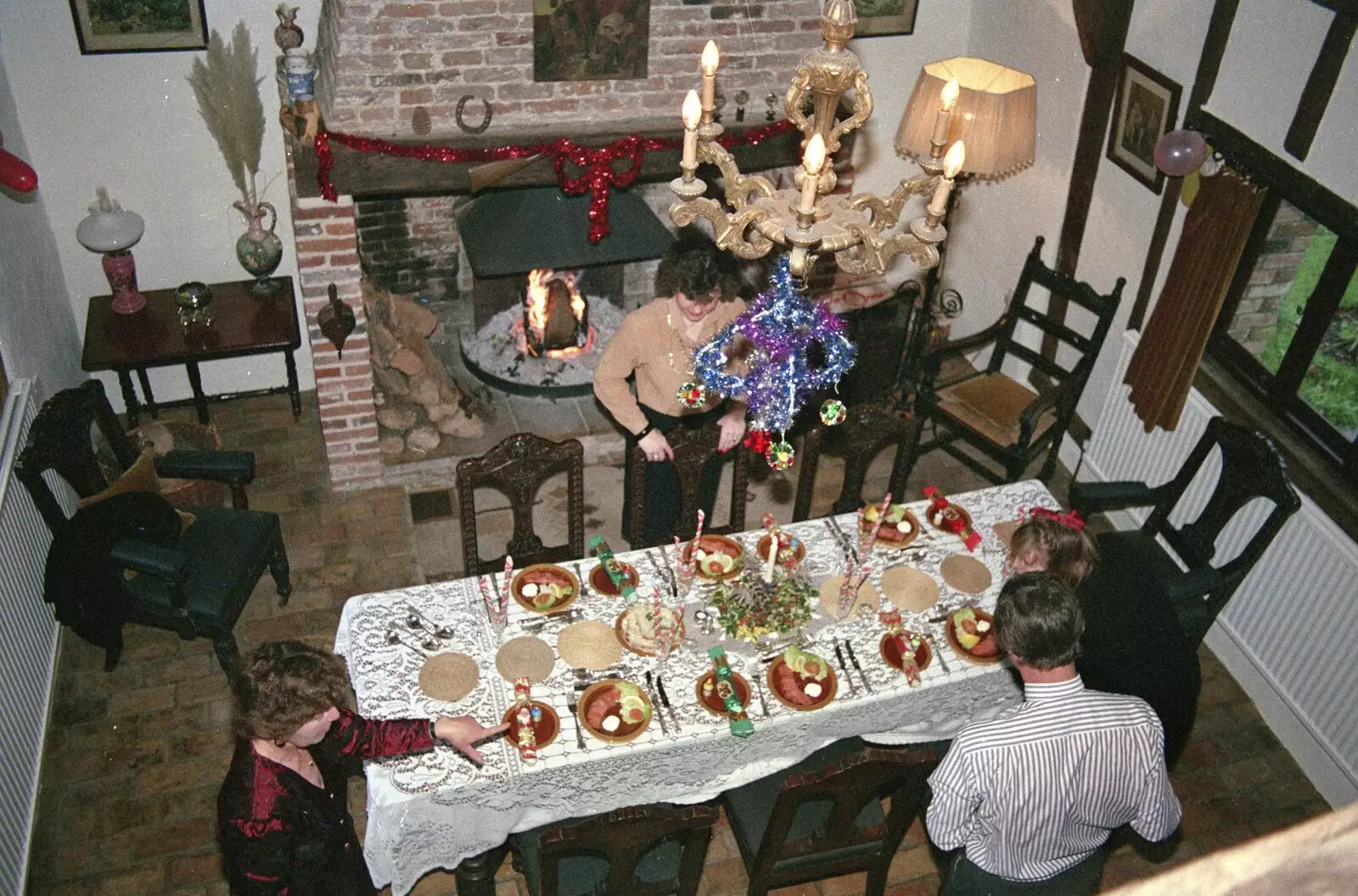 An aerial view, prior to dinner kicking off, from Christmas Dinner with Geoff and Brenda, Stuston, Suffolk - 25th December 1990